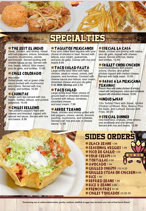 Online Menu Of El Indio Mexican Restaurant Restaurant Columbia