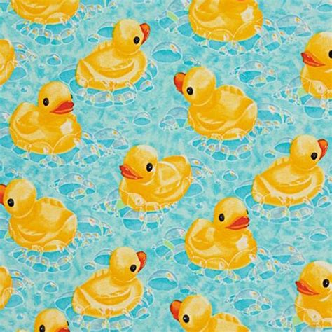 Turquoise Alexander Henry Flannel Fabric With Yellow Rubber Ducks