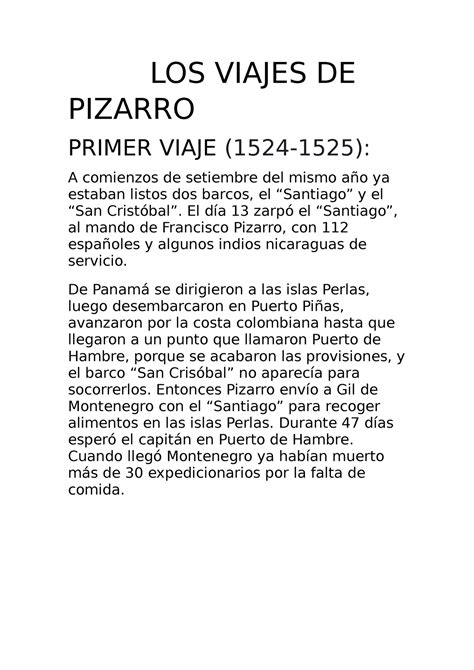 Los Viajes De Pizarro Los Viajes De Pizarro Primer Viaje