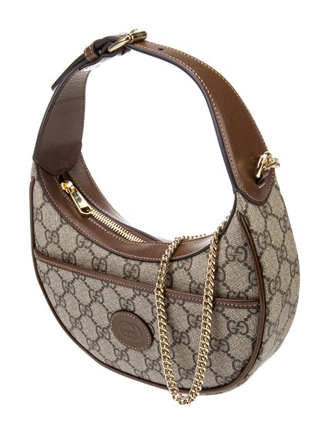 Gucci GG Supreme Mini Half Moon Hobo W Chain Neutrals Hobos