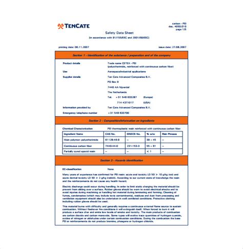 Safety Data Sheet Cover Page Template