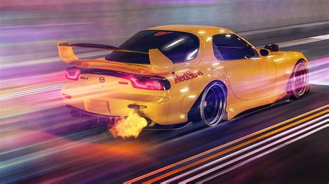 HD wallpaper: yellow cars, vehicle, Mazda RX-7 FD, Japanese cars ...