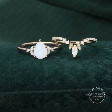 Pear Opal Verlobungsring Set Vintage Unikat K Gelbgold Verlobungsring