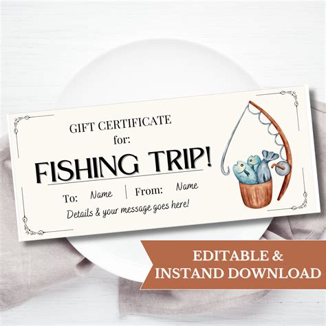 Editable Fishing Trip Gift Certificate Template, Outdoor Experience