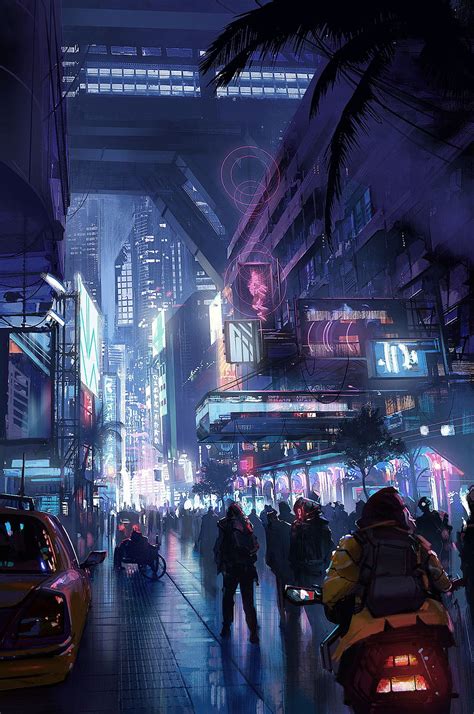 Calle Futurista Luces De Neón Arte Digital Ciudad Futurista Cyberpunk Resolución Fondo De