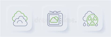 Set Line Acid Rain Radioactive Cloud Weather Forecast And Cloud Icon