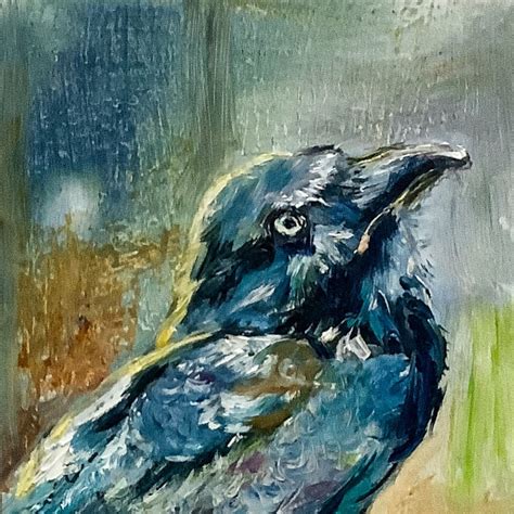 Crow Painting Black Crow Original Art Bird Oil Painting | Etsy