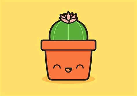 Cactus With Flower In Cute Pot By Peppermintpopuk Акварельные сердца