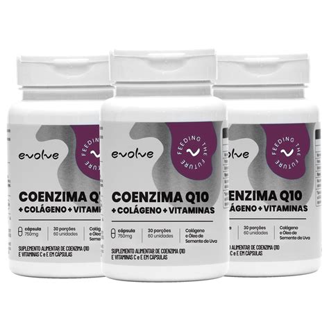 Coenzima Q10 Coq10 Colágeno E Vitaminas 180 Cáps Kit Evolve Submarino