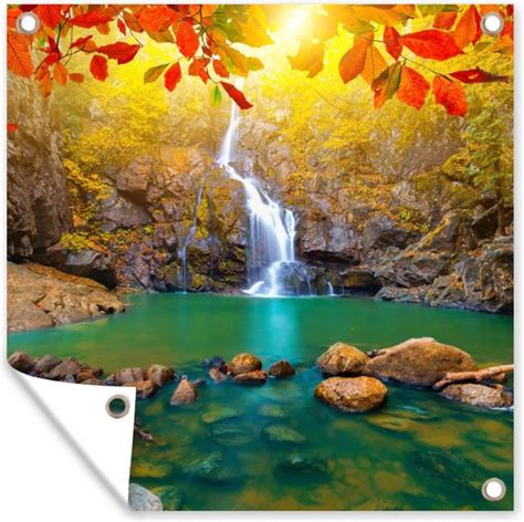 Tuindoek Stenen Boom Waterval Herfst Rood X Cm Bol