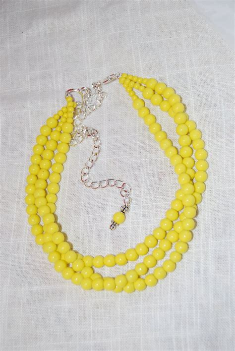 Yellow Statement Necklace Chunky Yellow Beaded Necklace Bold Etsy