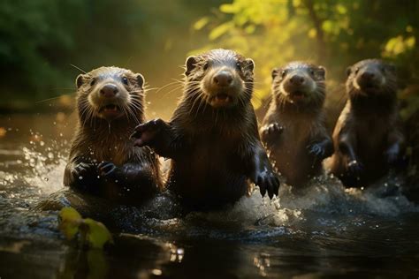 Group Of Playful Otters Swimming In The River AI Generative 31515439