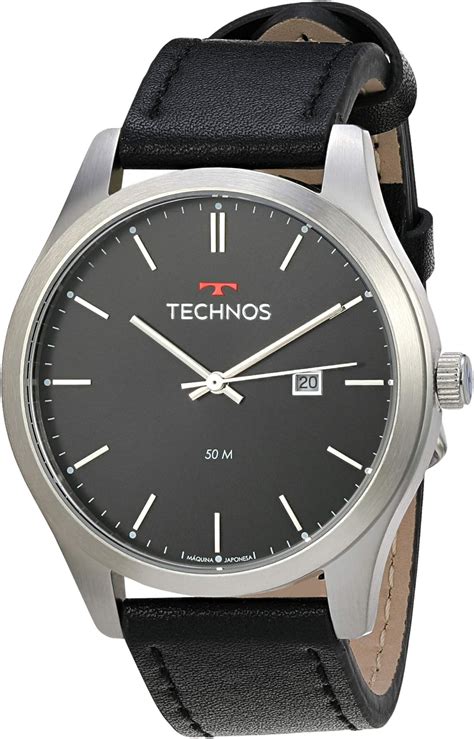 Relógio Technos Pulseira de Couro Masculino Grafite Amazon br