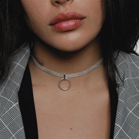 Silver Chain Choker O Ring Choker Hoop Choker Necklace Etsy