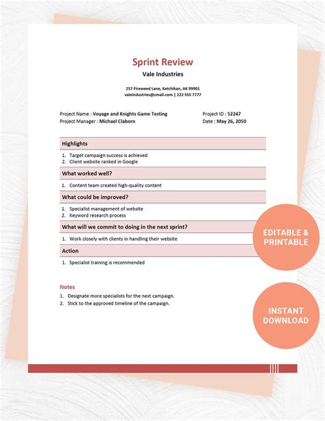 Sprint Review Template in Word, Google Docs - Download | Template.net