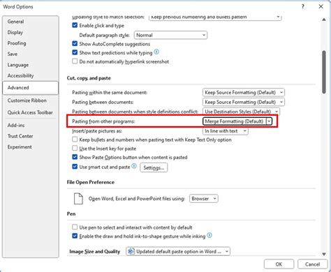 Updated Default Paste Option In Word For Windows