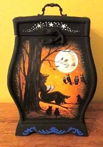 Original Ooak Hand Painted Black Cat Halloween Box Painting Ryta