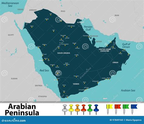 Arabian Peninsula Political Map With Capitals And National Borders Images