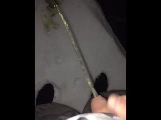 Melting The Snow On This Chilly Night With A Golden Stream Next To The Hot Tub Spring Is In The