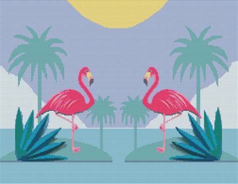 Pink Flamingo Counted Cross Stitch Pdf Pattern Tropical Palm Trees