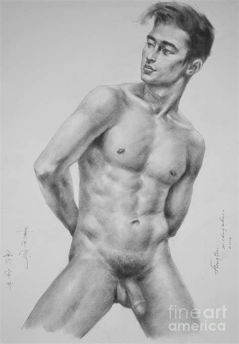 Original Charcoal Drawing Art Male Nude Asian Boy On Paper 16 3 11 16