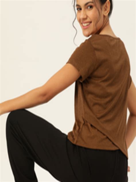 Buy Dressberry Women Rust Brown Solid Round Neck T Shirt Tshirts For