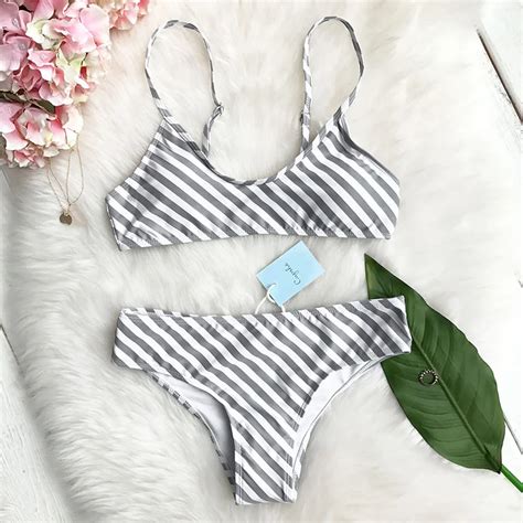 Cupshe Women Stripe Halter Swimsuit Brazilian Bikini Set Beach Bathing