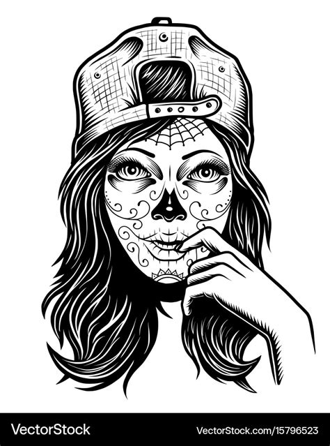 Black And White Skull Girl Royalty Free Vector Image