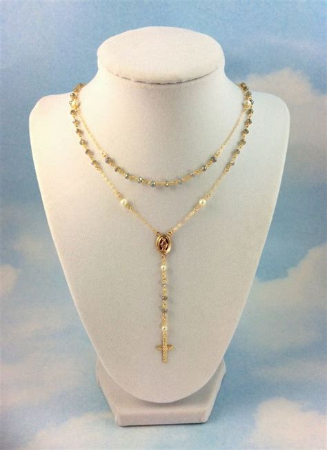 Best Seller Labradorite Rosary Necklace Multi Strand Gold Sterling