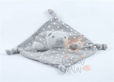 Orchestra Doudou Plat Ours Gris Blanc Toile