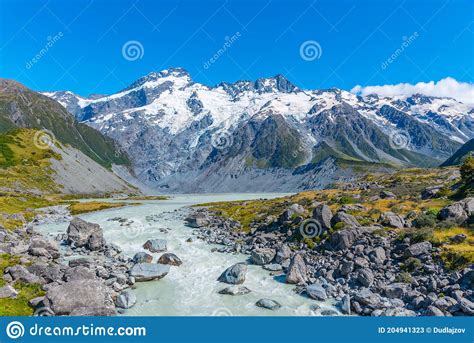 Mount Sefton Viewed Behind Mueller Lake in New Zealand Stock Image ...