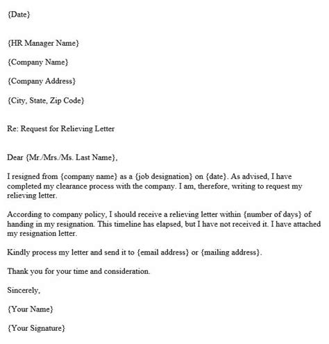 Request For Relieving Letter Format Template And Samples