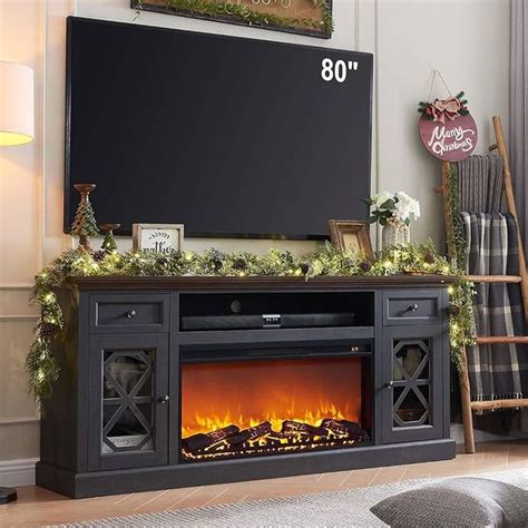 SinCiDo Farmhouse Fireplace TV Stand with 36" Electric Fireplace for 80 Inch TVs, 31" Tall ...