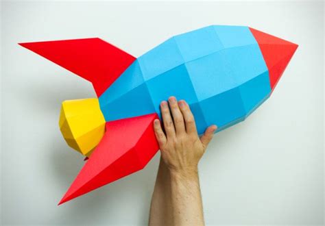 Xl Rocket Template D Papercraft Rocket Low Poly Rocket Diy Etsy