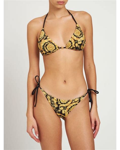 Versace Barocco Print Triangle Bikini Top In Metallic Lyst