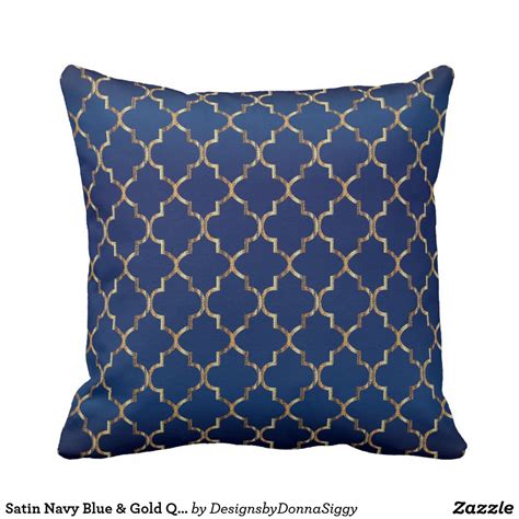 Satin Navy Blue Gold Quatrefoil Pattern Throw Pillow Patterned Throw