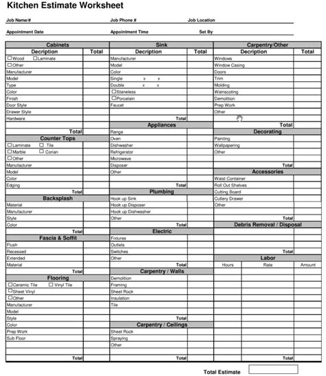 Tile Estimate Worksheet — Db