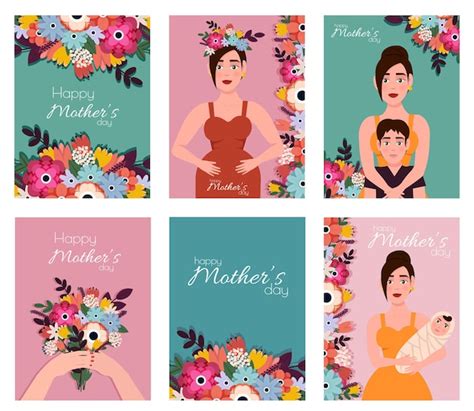 Premium Vector Happy Mothers Day Mothers Day Greeting Cards Set With