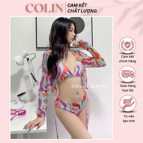 Set Bikini Chi Tiết Phối Màu Độc Lạ Kèm Áo Khoác Lưới Cột Đồ Bơi Đồ Đi Tắm Biển Hai Mảnh