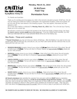 Fillable Online JA BizTown Field Trip Permission Form Fax Email Print