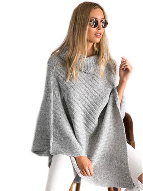 Poncho Pullover Collo Alto Irregolare Design Elegante Maglieria Donna