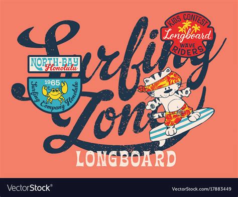 Cute Cat Surfing Team Royalty Free Vector Image