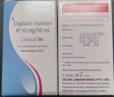 Cisplatin 50mg Celon Labs Celplat 50mg Injection 1 At 333 Box In