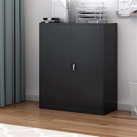 Panana Metal Cabinet Multi Tier Shelf Black Steel Storage Cupboard