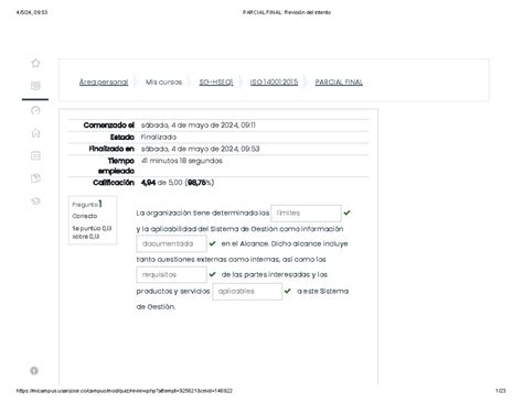 Parcial Final HSEQ xnbx Área personal Mis cursos SG HSEQ1 ISO 14001