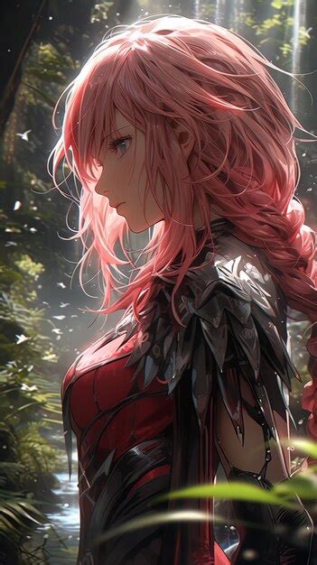 Premium Photo | Anime girl with pink hair and red hair with a red dress