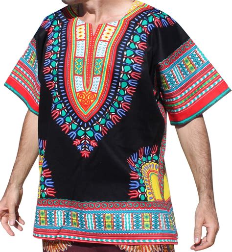 Raanpahmuang Brand Unisex Bright Black Cotton Africa Dashiki Shirt