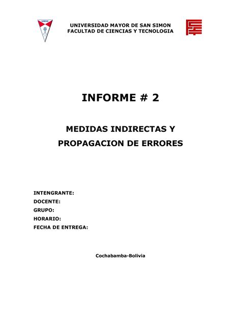 Medidas Indirectas Y Propagacion DE Errores UNIVERSIDAD MAYOR DE SAN