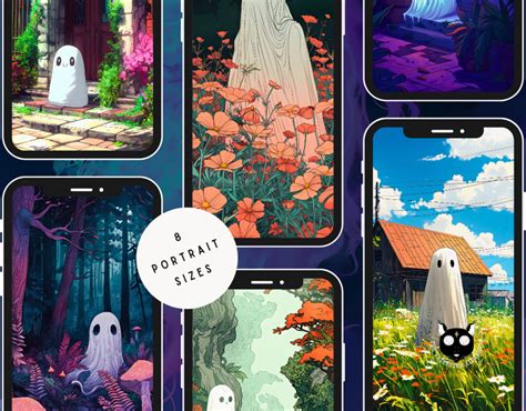 Whimsy Spirits 8 FREE Spring Theme Ghost Phone Wallpaper Collection