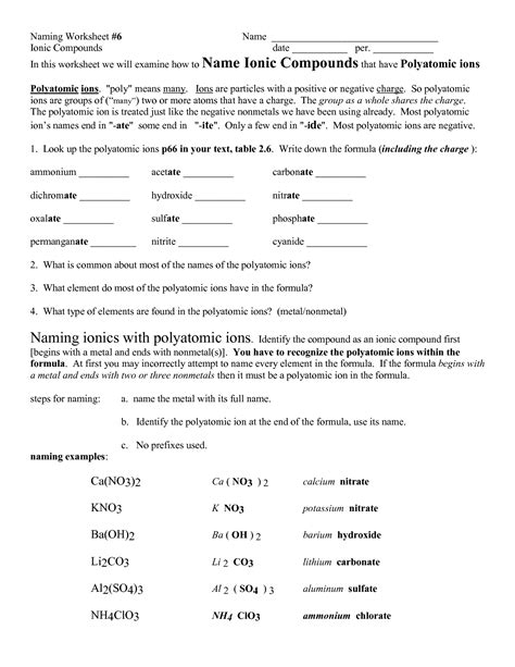 Forming And Naming Binary Ionic Compounds Practice Worksheet Type 1